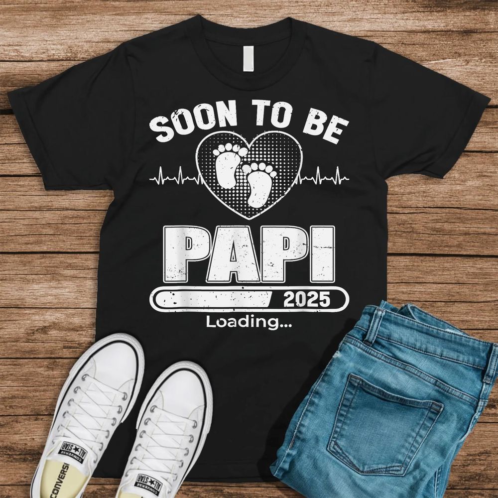 Soon To Be Papi 2025 Funny First Time Dad Family Matching Shirt Unisex Standard T-Shirt black s