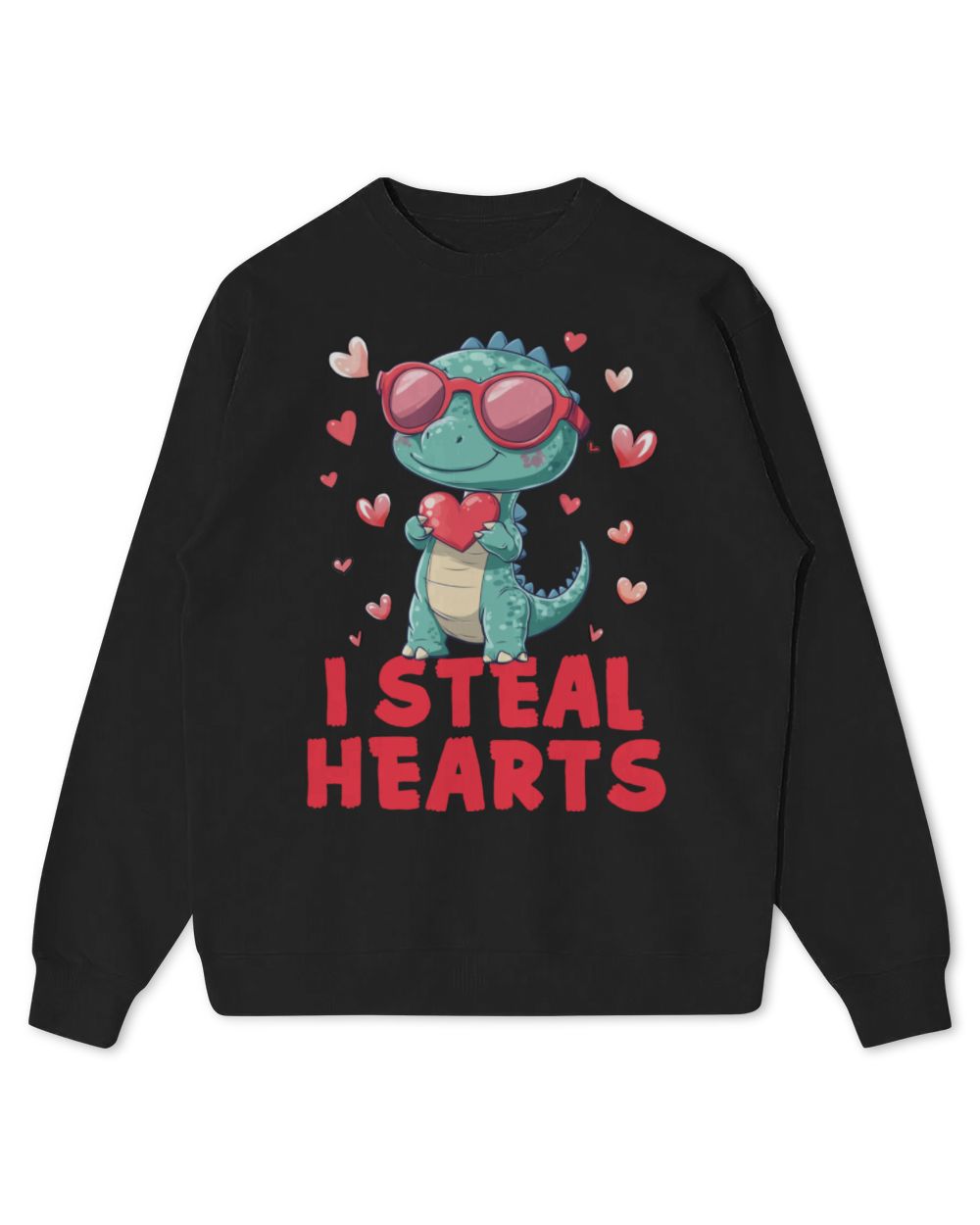 Kids Valentines Day I Steal Hearts Trex Dinosaur Toddler Boy Long Sleeve T-Shirt Kids Standard Sweatshirt black xs