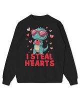 Kids Valentines Day I Steal Hearts Trex Dinosaur Toddler Boy Long Sleeve T-Shirt Kids Standard Sweatshirt black xs